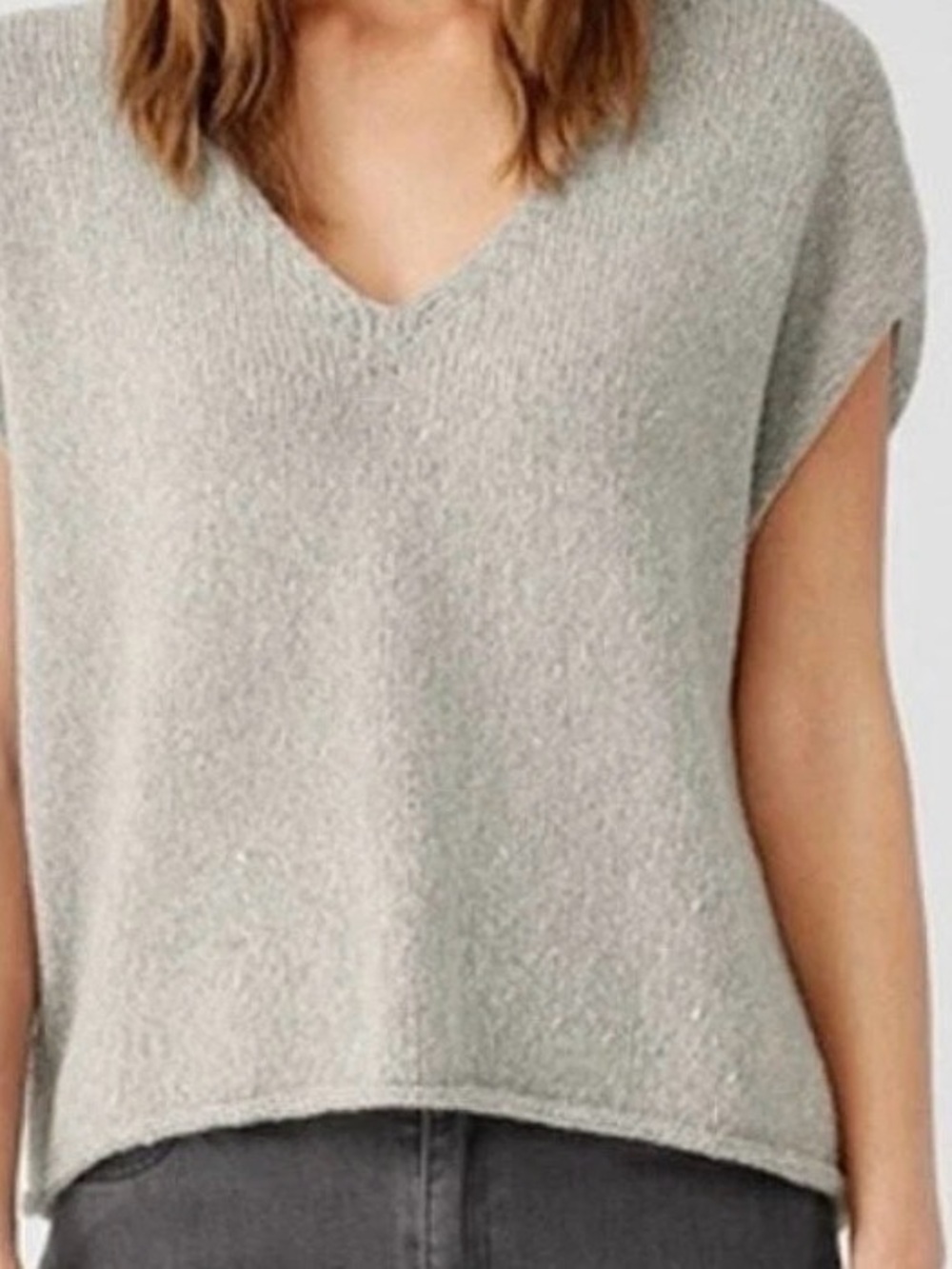 Eileen Fisher Baby Alpaca Peruvian Cotton Knit V-Neck Sweater Size Medium Gray - Picture 10 of 10